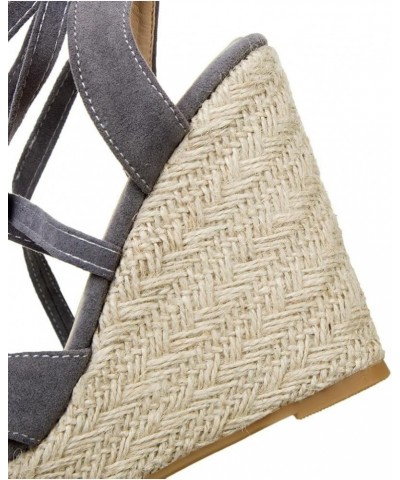 Lace Up Espadrilles Wedges For Women Peep Toe Suede Platform Sandals Grey $24.95 Sandals