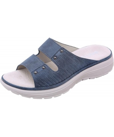 Women Slide Mule Wedges Sandals Summer Breathable Slip on Open Toe Slippers Casual Non Slip Arch Support Beach Blue 7 $27.05 ...