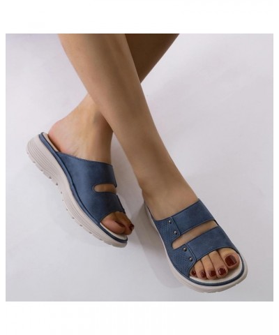 Women Slide Mule Wedges Sandals Summer Breathable Slip on Open Toe Slippers Casual Non Slip Arch Support Beach Blue 7 $27.05 ...