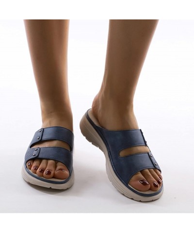 Women Slide Mule Wedges Sandals Summer Breathable Slip on Open Toe Slippers Casual Non Slip Arch Support Beach Blue 7 $27.05 ...