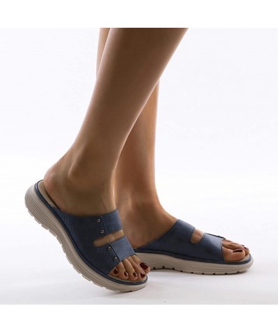 Women Slide Mule Wedges Sandals Summer Breathable Slip on Open Toe Slippers Casual Non Slip Arch Support Beach Blue 7 $27.05 ...