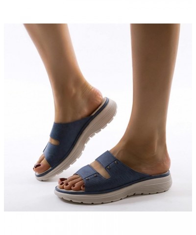 Women Slide Mule Wedges Sandals Summer Breathable Slip on Open Toe Slippers Casual Non Slip Arch Support Beach Blue 7 $27.05 ...