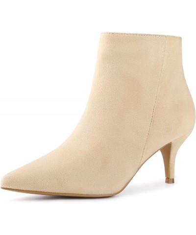 Pointed Toe Kitten Heels Ankle Booties Stiletto Heels Ankle Boots for Women Beige $27.02 Boots