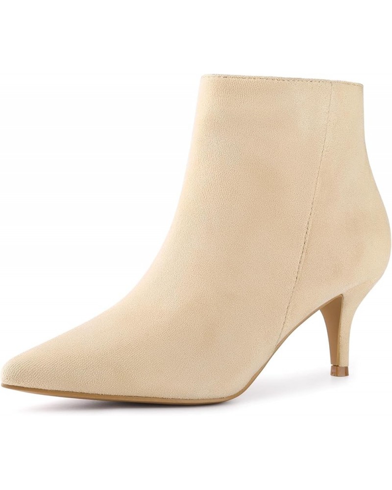 Pointed Toe Kitten Heels Ankle Booties Stiletto Heels Ankle Boots for Women Beige $27.02 Boots