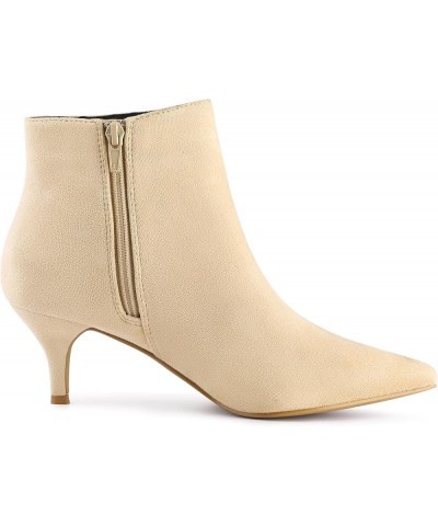 Pointed Toe Kitten Heels Ankle Booties Stiletto Heels Ankle Boots for Women Beige $27.02 Boots