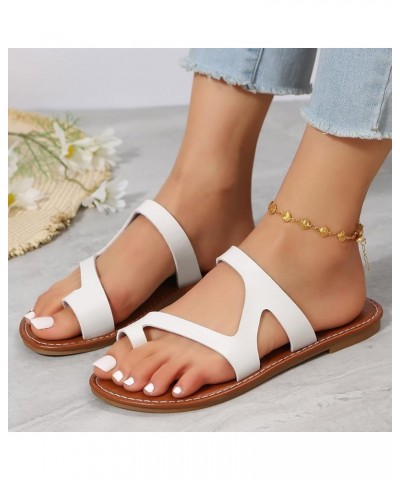 Ladies Fashion Summer Solid Color Leather Cover Toe Flat Beach Slippers Outdoor Lifestyle Sandals Women (Black, 6.5) 9 White ...