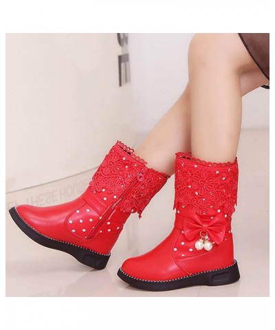 Girls High Top Shoes Fashion Flowers Plus Velvet Warm Boots Non Slip Breathable Nude Women Boots Women Slippers Size 5 (Black...