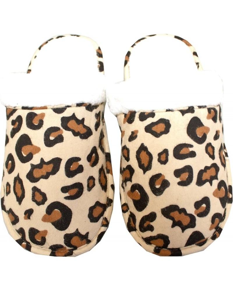 Women's Cotton Flannel Cozy Slippers Leopard Khaki $11.74 Slippers