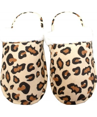 Women's Cotton Flannel Cozy Slippers Leopard Khaki $11.74 Slippers