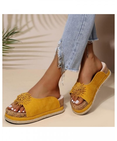 Womens Wedge Sandals Sunflower Suede Slippers Summer Comfortable Vintage Casual Beach Open Toe Slip on Mules Sandals Platform...