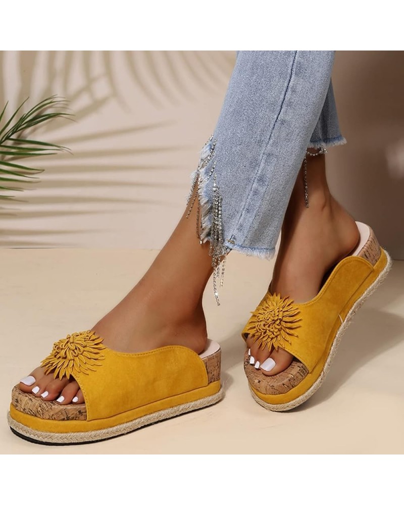 Womens Wedge Sandals Sunflower Suede Slippers Summer Comfortable Vintage Casual Beach Open Toe Slip on Mules Sandals Platform...