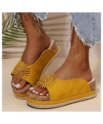 Womens Wedge Sandals Sunflower Suede Slippers Summer Comfortable Vintage Casual Beach Open Toe Slip on Mules Sandals Platform...