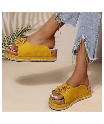 Womens Wedge Sandals Sunflower Suede Slippers Summer Comfortable Vintage Casual Beach Open Toe Slip on Mules Sandals Platform...