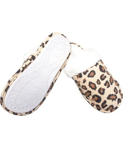 Women's Cotton Flannel Cozy Slippers Leopard Khaki $11.74 Slippers