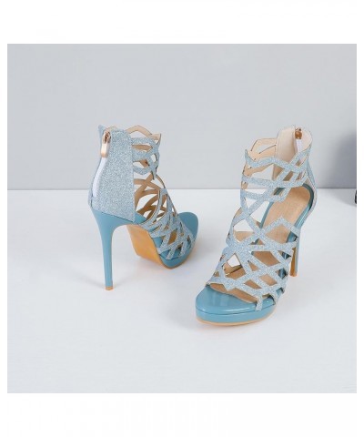 Street Women Stiletto Heel Sandals with Peep Toe Light Blue $35.09 Sandals