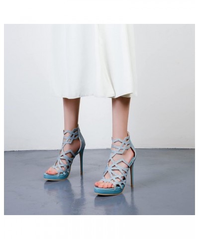 Street Women Stiletto Heel Sandals with Peep Toe Light Blue $35.09 Sandals