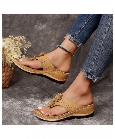 Sandals Women Beach Summer Flat Bottom Slope Heel Fish Mouth Fashion Shoes Wedges Slippers Arch Support Casual Wedge Khaki $1...