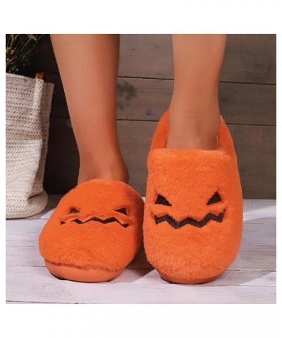 Slippers Fuzzy Women Ladies Winter Halloween Warm Plush Headed Flat Bottom Cotton Slippers Orange➤➤2024 Shoes for Women $10.8...