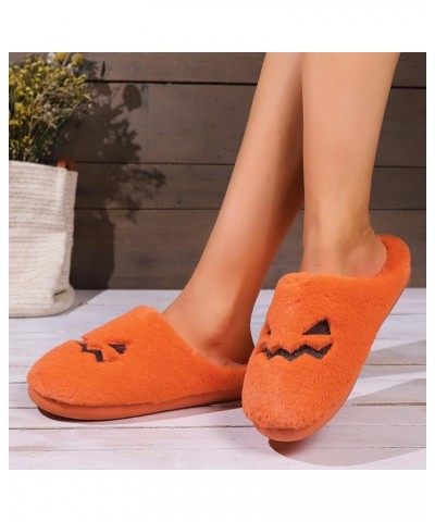 Slippers Fuzzy Women Ladies Winter Halloween Warm Plush Headed Flat Bottom Cotton Slippers Orange➤➤2024 Shoes for Women $10.8...