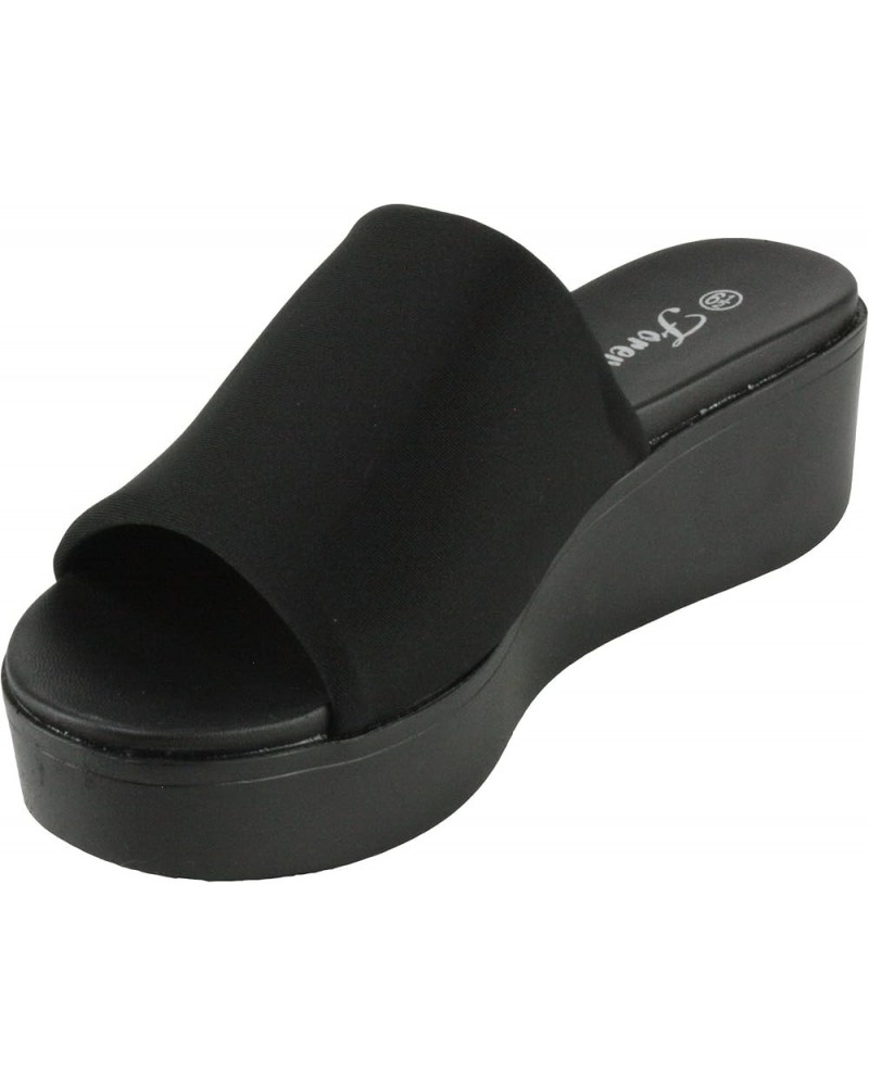 Link Campus Womens Slip On Raised Platform Sandals Black $16.37 Sandals