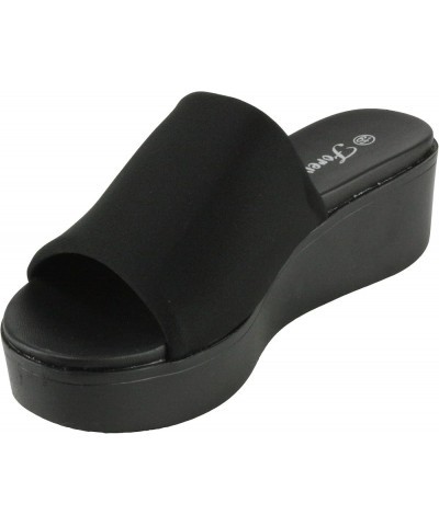 Link Campus Womens Slip On Raised Platform Sandals Black $16.37 Sandals