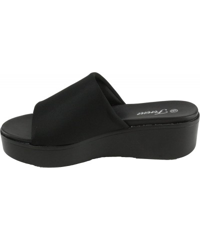 Link Campus Womens Slip On Raised Platform Sandals Black $16.37 Sandals