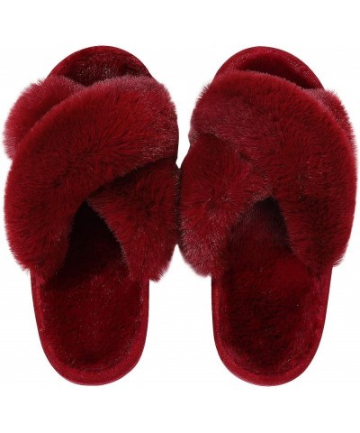 Winter Women Casual Fuzzy Slippers Female Flip Flops Fluffy Shoes Cross Slides Ladies Soft Plush Home Indoor Slippers A-red $...