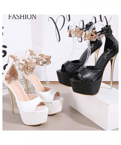 Womens 16CM Large Size High Heel Strappy Stilettos Ankle Strap Sandals Ladies Evening Party Peep Toe Shoes,Black,8 $33.33 San...