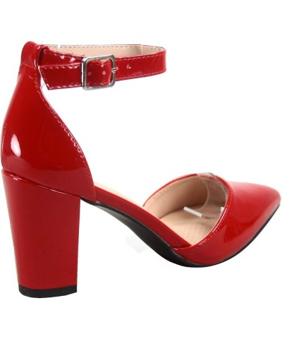 Women's Songful-6 by Forever Pointed Toe Ankle Strap Buckle Chunky Block Heel Sandals Red Patent $18.29 Sandals