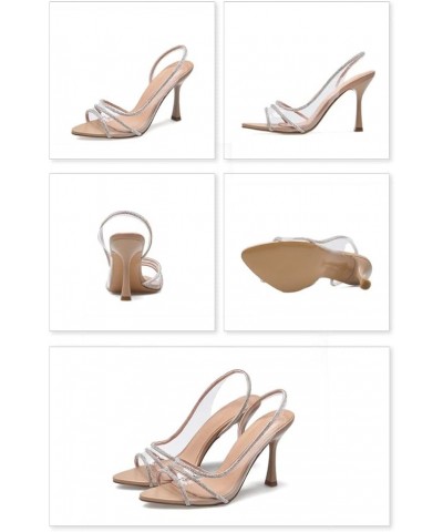 Fashion Clear Stiletto Sandals for Women Peep Toe Sandals 124 Apricot $23.99 Sandals