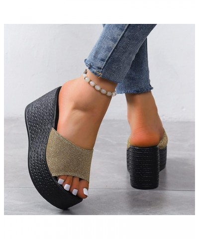 Fashion Summer Sandals Wedge Heel Thick Sole Fish Mouth Solid Color Multicolor Casual Slipper J Slides Shoes Gold $16.22 Sandals