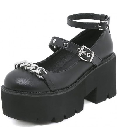 Women's Platform Ankle Strap Chunky Heels Pumps, Cute Mary Jane Wedges Gothic Shoes 4-black $17.93 Pumps