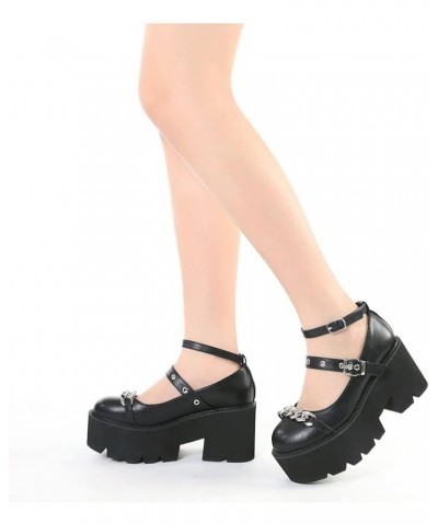 Women's Platform Ankle Strap Chunky Heels Pumps, Cute Mary Jane Wedges Gothic Shoes 4-black $17.93 Pumps