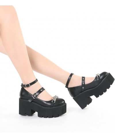 Women's Platform Ankle Strap Chunky Heels Pumps, Cute Mary Jane Wedges Gothic Shoes 4-black $17.93 Pumps