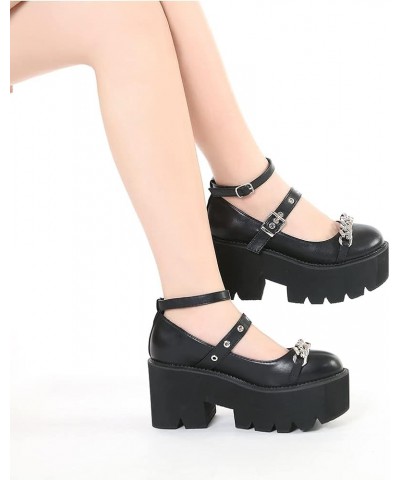 Women's Platform Ankle Strap Chunky Heels Pumps, Cute Mary Jane Wedges Gothic Shoes 4-black $17.93 Pumps