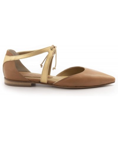 Brown and Gold Leather Flat Shoes - V25SETA Cuoio - Size Gold $71.05 Sandals