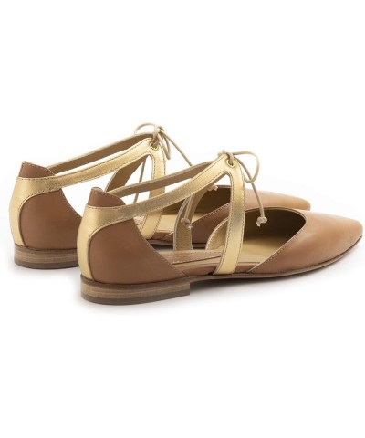 Brown and Gold Leather Flat Shoes - V25SETA Cuoio - Size Gold $71.05 Sandals