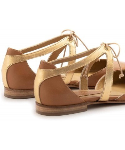 Brown and Gold Leather Flat Shoes - V25SETA Cuoio - Size Gold $71.05 Sandals