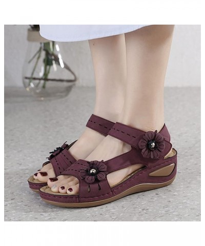 Fashion Women Summer Flowers Casual Open Toe Wedges Massage Soft Bottom Slippers Breathable Cork Wedge Sandals Women Tan B-pu...