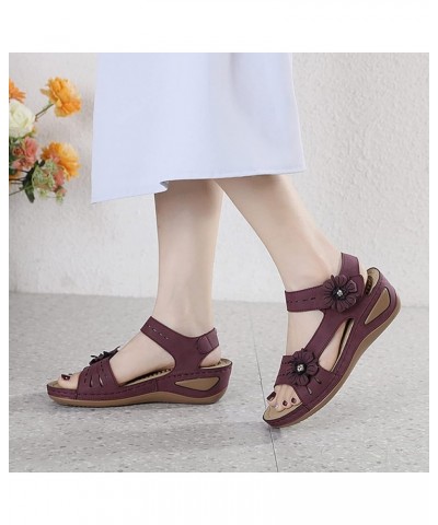 Fashion Women Summer Flowers Casual Open Toe Wedges Massage Soft Bottom Slippers Breathable Cork Wedge Sandals Women Tan B-pu...