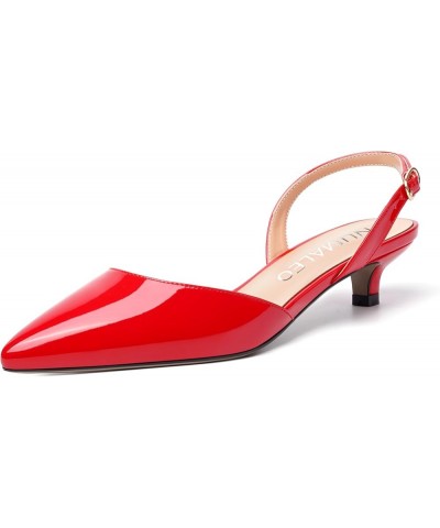 Womens Buckle stylish Party Pointed Toe Backstrap Fashion Patent Kitten Low Heel Pumps Shoes 1.5 Inch Red $33.91 Pumps