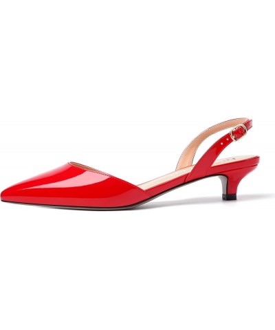 Womens Buckle stylish Party Pointed Toe Backstrap Fashion Patent Kitten Low Heel Pumps Shoes 1.5 Inch Red $33.91 Pumps