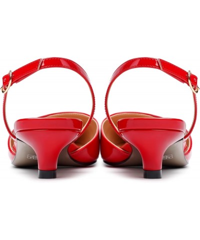 Womens Buckle stylish Party Pointed Toe Backstrap Fashion Patent Kitten Low Heel Pumps Shoes 1.5 Inch Red $33.91 Pumps