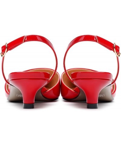 Womens Buckle stylish Party Pointed Toe Backstrap Fashion Patent Kitten Low Heel Pumps Shoes 1.5 Inch Red $33.91 Pumps