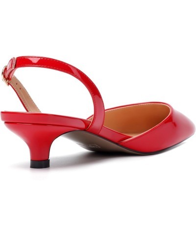 Womens Buckle stylish Party Pointed Toe Backstrap Fashion Patent Kitten Low Heel Pumps Shoes 1.5 Inch Red $33.91 Pumps