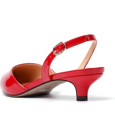 Womens Buckle stylish Party Pointed Toe Backstrap Fashion Patent Kitten Low Heel Pumps Shoes 1.5 Inch Red $33.91 Pumps