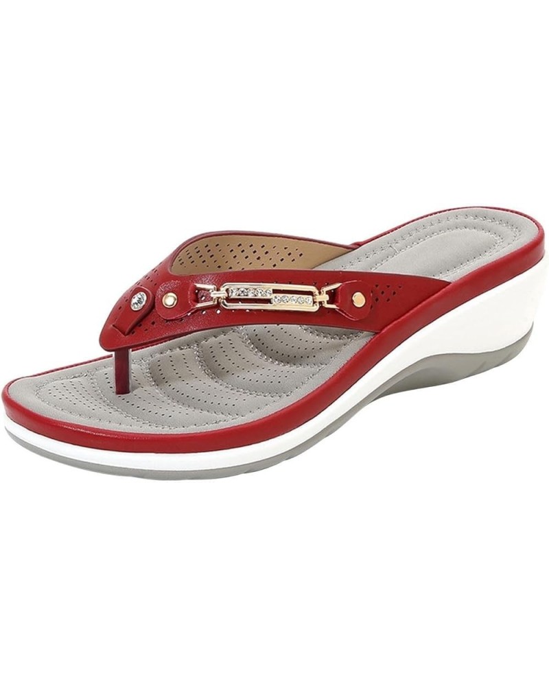 Women's Ladies Fashion Casual Sandals Shoes Outdoor Flip Flops Beach Wedges Heated Slippers for Women Rechargeable Red $12.78...