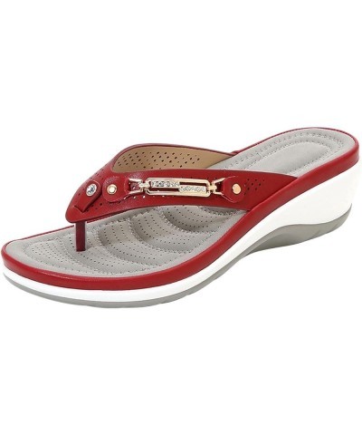 Women's Ladies Fashion Casual Sandals Shoes Outdoor Flip Flops Beach Wedges Heated Slippers for Women Rechargeable Red $12.78...