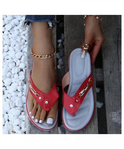 Women's Ladies Fashion Casual Sandals Shoes Outdoor Flip Flops Beach Wedges Heated Slippers for Women Rechargeable Red $12.78...