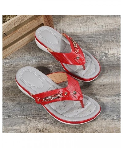 Women's Ladies Fashion Casual Sandals Shoes Outdoor Flip Flops Beach Wedges Heated Slippers for Women Rechargeable Red $12.78...